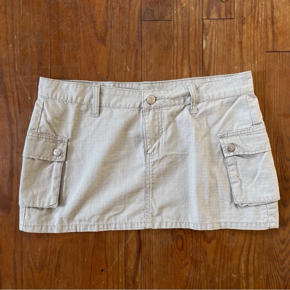 Vintage 90s/Y2K Bongo Micro Mini Khaki Cargo Skirt 100% Cotton - Picture 2 of 6